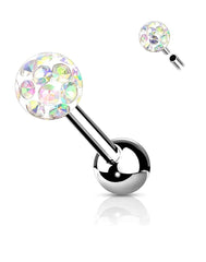 Surgical Steel Internally Threaded  Epoxy Covered Crystal Paved Ball Top Cartilage Barbells - Impulse Piercings