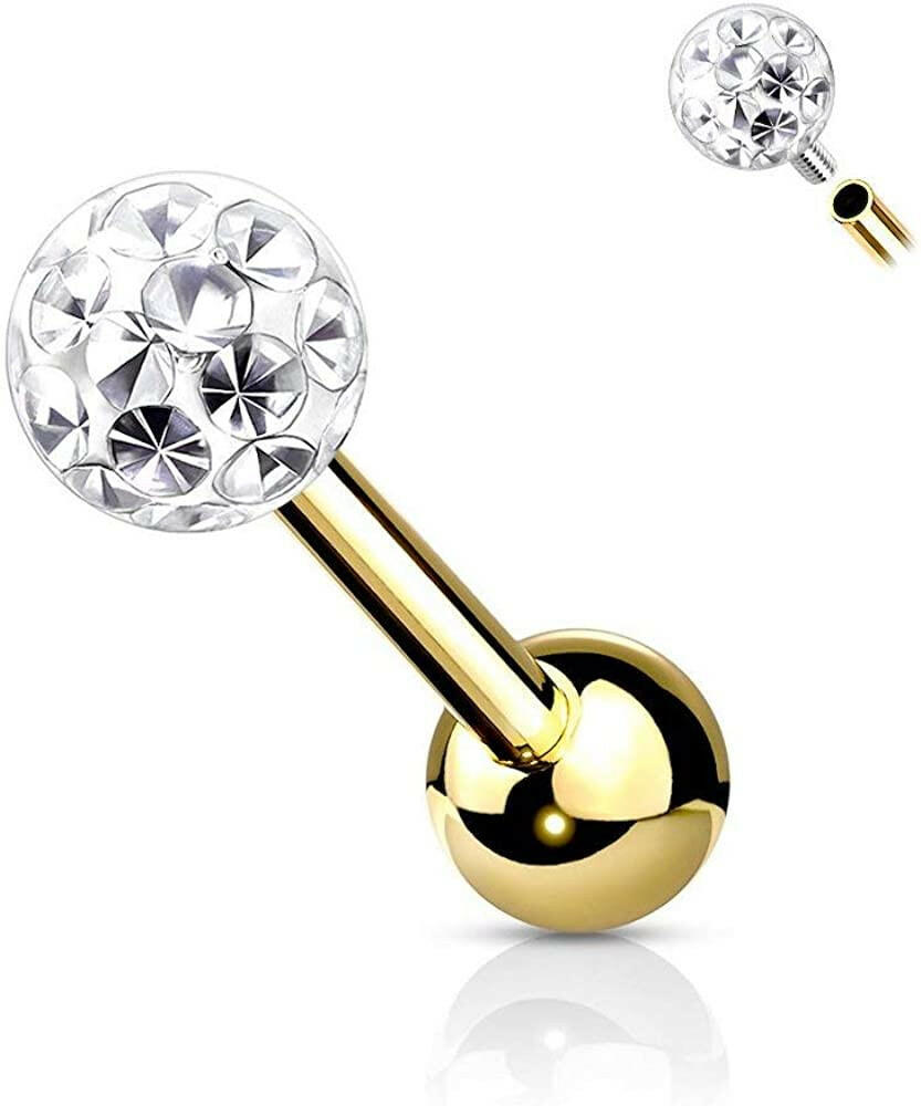 Surgical Steel Internally Threaded  Epoxy Covered Crystal Paved Ball Top Cartilage Barbells - Impulse Piercings