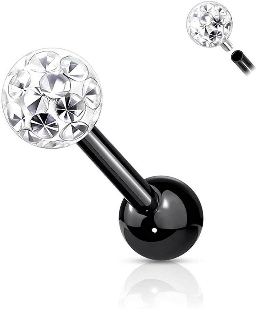 Surgical Steel Internally Threaded  Epoxy Covered Crystal Paved Ball Top Cartilage Barbells - Impulse Piercings