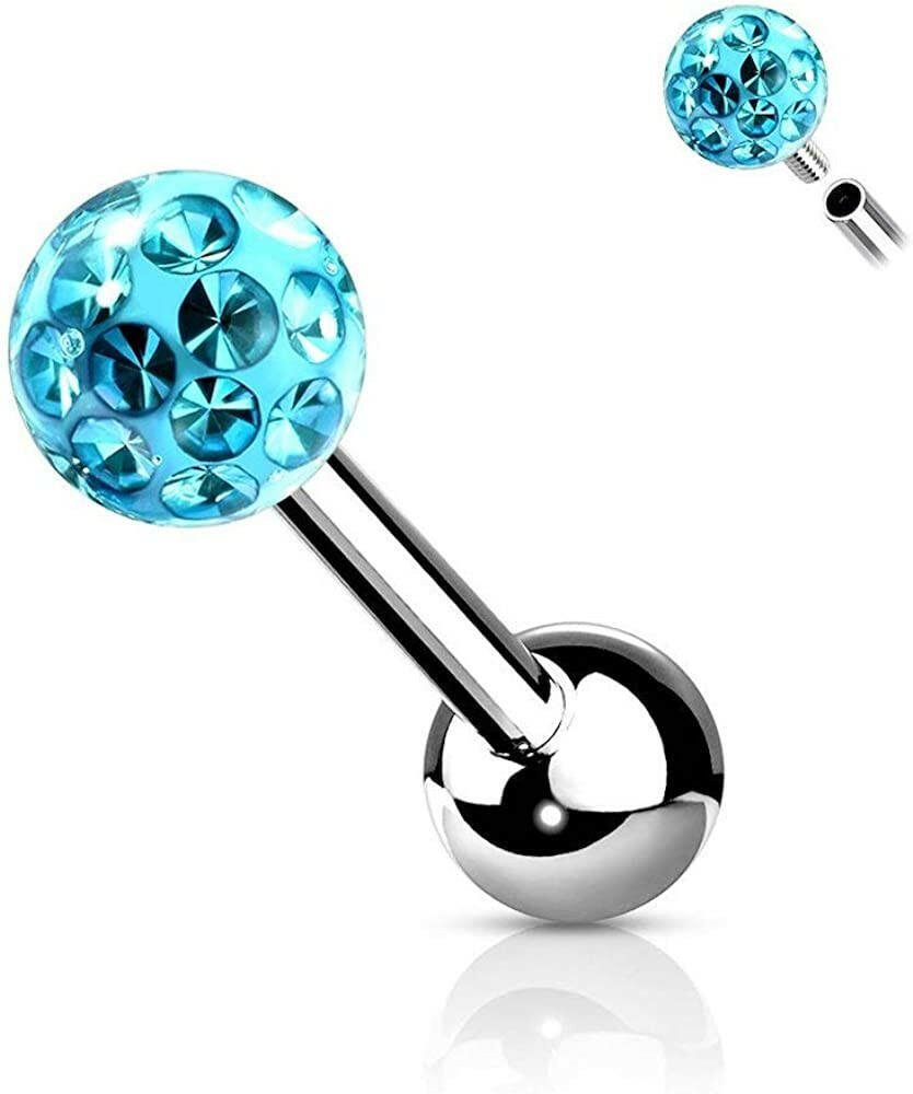 Surgical Steel Internally Threaded  Epoxy Covered Crystal Paved Ball Top Cartilage Barbells - Impulse Piercings