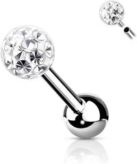 Surgical Steel Internally Threaded  Epoxy Covered Crystal Paved Ball Top Cartilage Barbells - Impulse Piercings