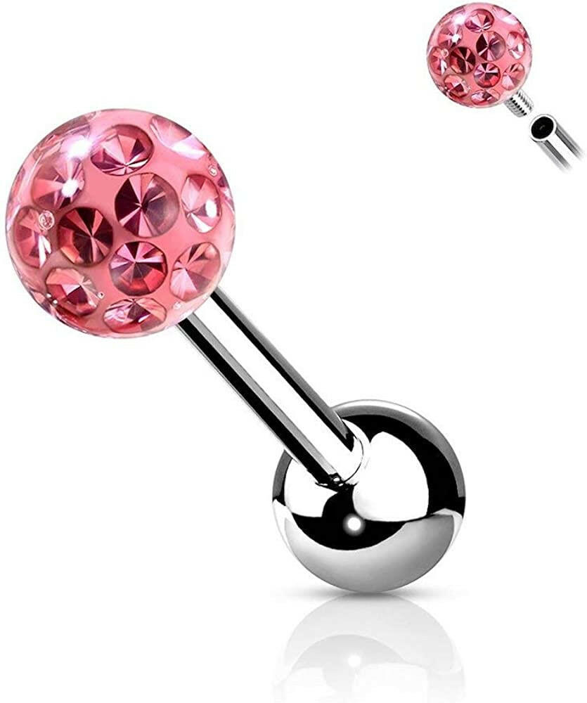 Surgical Steel Internally Threaded  Epoxy Covered Crystal Paved Ball Top Cartilage Barbells - Impulse Piercings