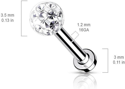 Surgical Steel Internally Threaded Epoxy Covered Crystal Paved Ball Top Flat Back Studs for Labret Monroe Cartilage - Impulse Piercings