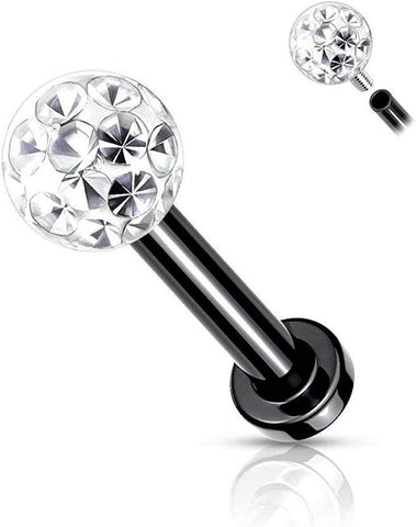 Surgical Steel Internally Threaded Epoxy Covered Crystal Paved Ball Top Flat Back Studs for Labret Monroe Cartilage - Impulse Piercings