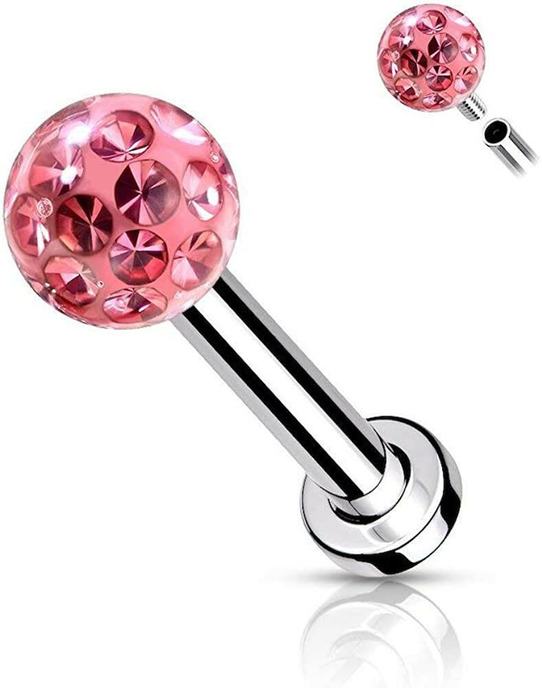 Surgical Steel Internally Threaded Epoxy Covered Crystal Paved Ball Top Flat Back Studs for Labret Monroe Cartilage - Impulse Piercings