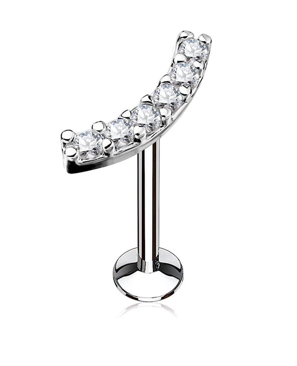 Surgical Steel Internally threaded Lined CZ Curve Top Labret Monroe Cartilage Studs - Impulse Piercings