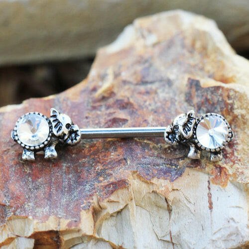 Surgical Steel Jeweled Elephant Nipple Bar - Impulse Piercings