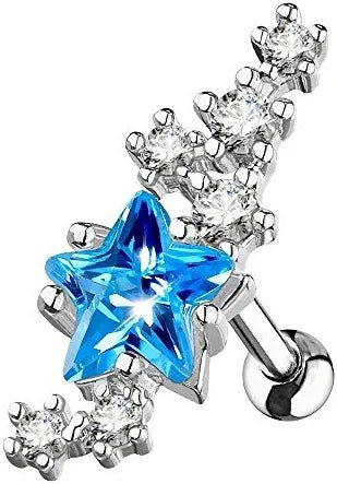 Surgical Steel Lined Cluster CZ Stars with Large Star Center Ear Cartilage Tragus Barbell Studs - Impulse Piercings