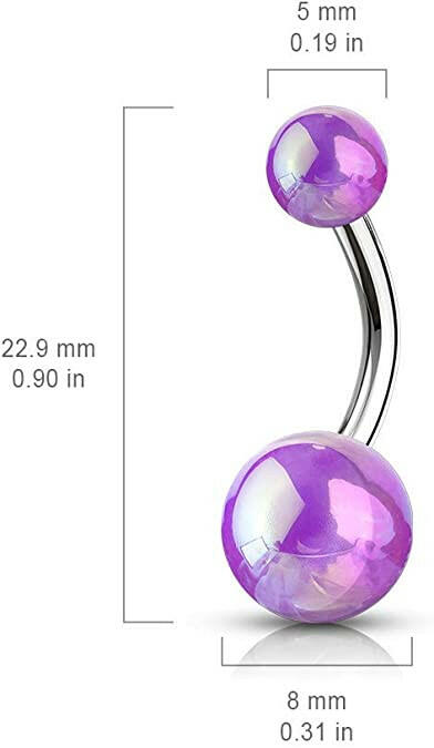 Surgical Steel Metallic AB Coating Balls Over Belly Navel Ring.