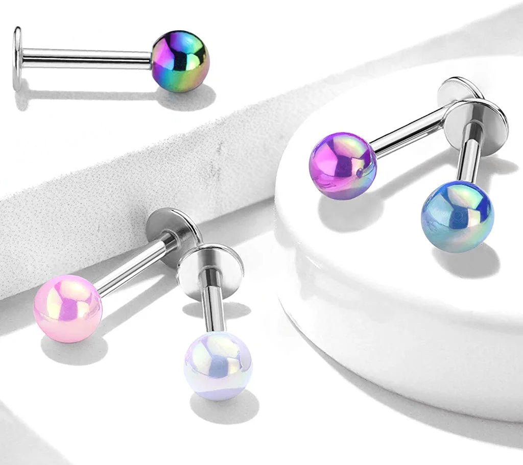 Surgical Steel Metallic AB Coating Balls Over Flat back Studs for Labret Monroe Cartilage - Impulse Piercings