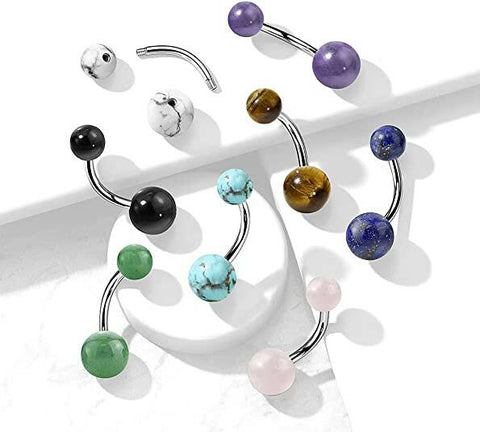 Surgical Steel Natural Stone Balls with Threaded Steel Inserts Belly Navel Ring.