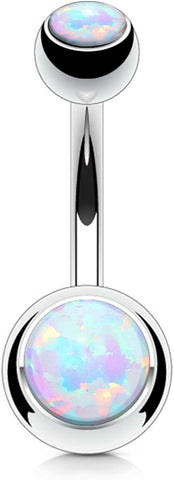 Surgical Steel Opal Double Jeweled Belly Navel Ring.