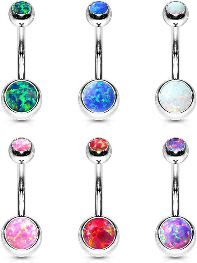 Surgical Steel Opal Double Jeweled Belly Navel Ring.