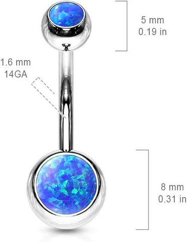 Surgical Steel Opal Double Jeweled Belly Navel Ring.