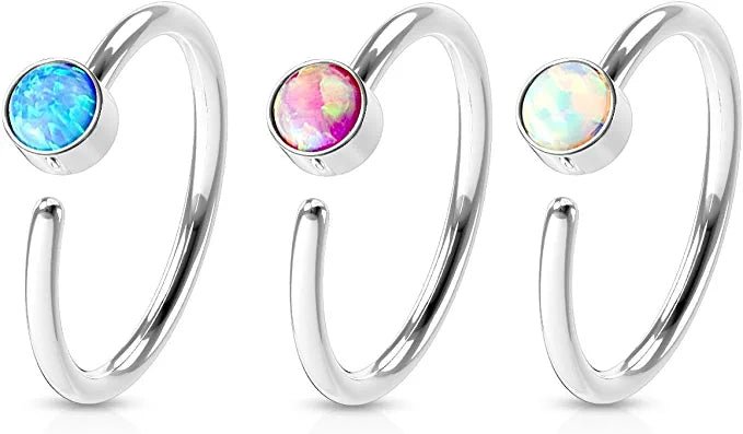 Surgical Steel Opal Nose Cartilage Hoop Rings - Impulse Piercings