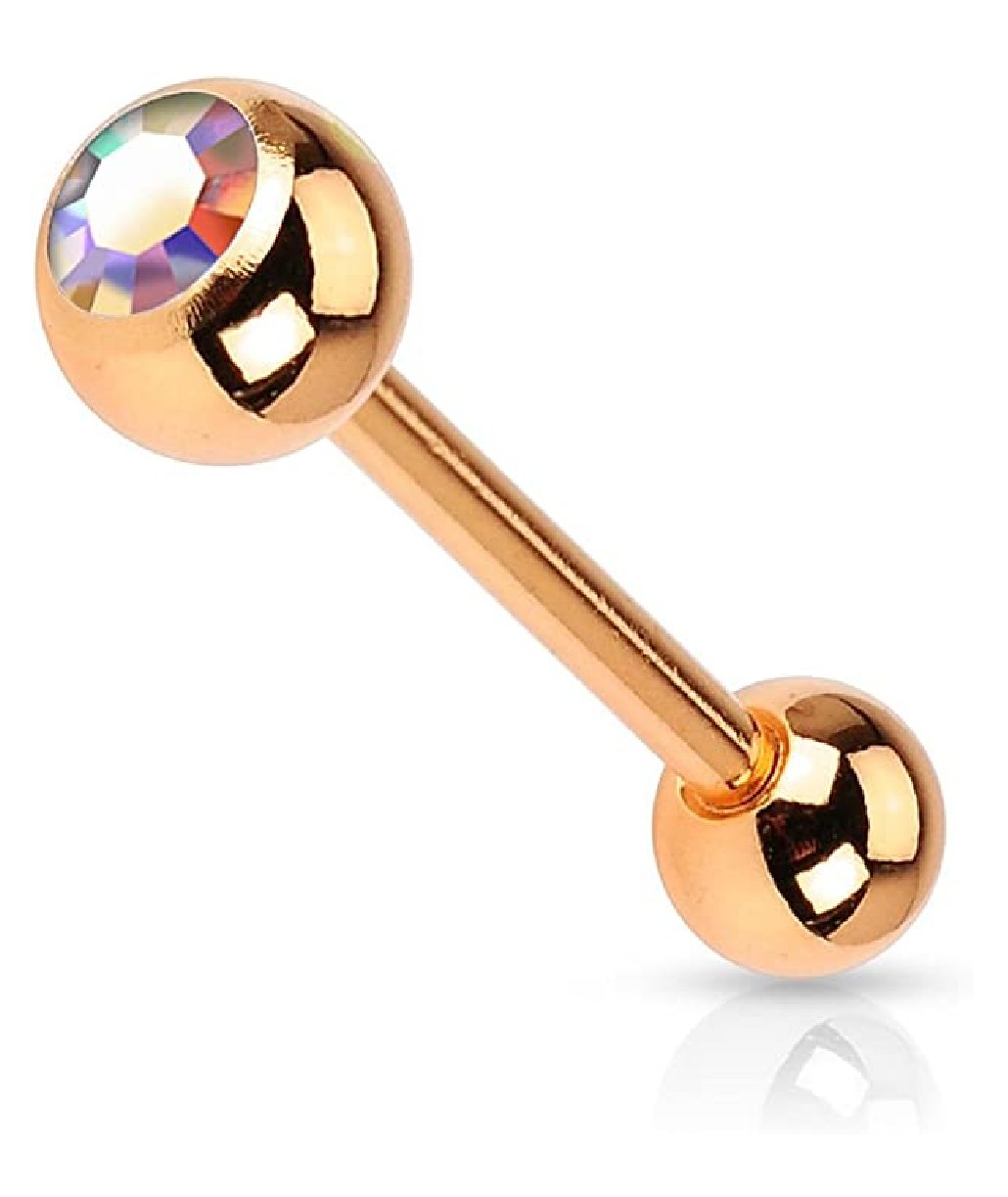 Surgical Steel Rose Gold IP Crystal Ball Barbell Tongue Rings - Impulse Piercings