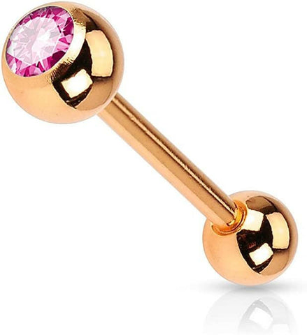 Surgical Steel Rose Gold IP Crystal Ball Barbell Tongue Rings - Impulse Piercings