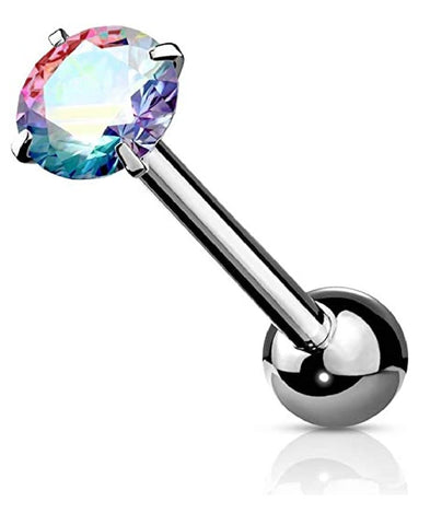 Surgical Steel Round CZ Barbell Tongue Rings - Impulse Piercings