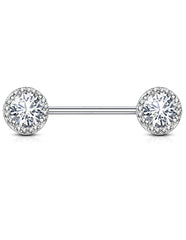 Surgical Steel Round CZ Center with CZ Paved Around Ends Nipple Barbell Rings - Impulse Piercings