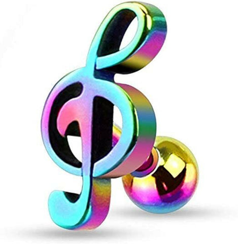 Surgical Steel Treble Clef Music Note Tragus Cartilage Piercing Stud - Impulse Piercings