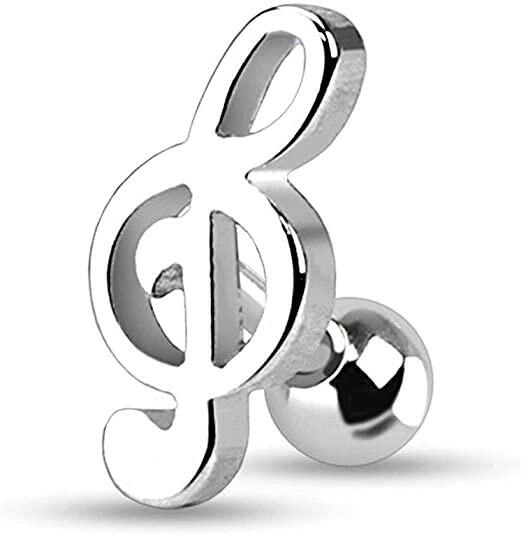 Surgical Steel Treble Clef Music Note Tragus Cartilage Piercing Stud - Impulse Piercings