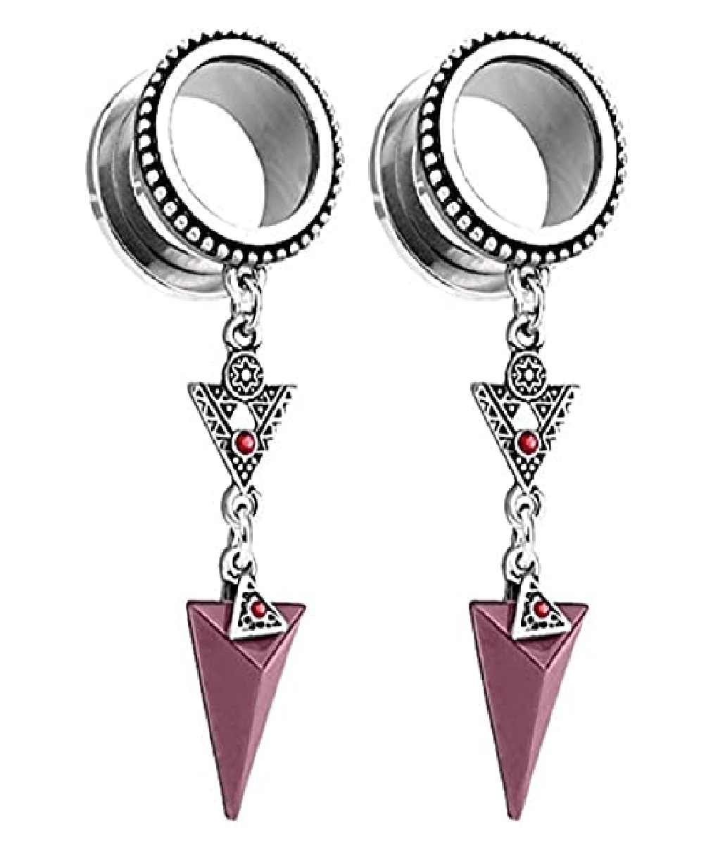 Surgical Steel Tribal Arrow Dangle Burnished Silver Plated Beaded Edge Top Screw Fit Flesh Tunnels - Impulse Piercings