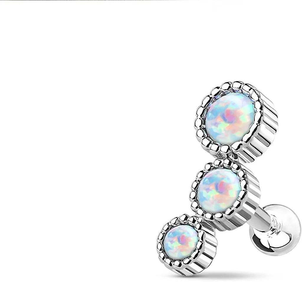 Surgical Steel Triple Round Opal Cartilage Tragus Barbell Studs - Impulse Piercings