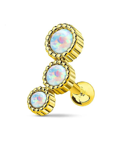 Surgical Steel Triple Round Opal Cartilage Tragus Barbell Studs - Impulse Piercings