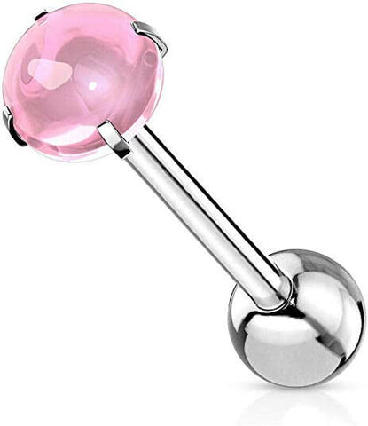 Surgical Steel Zircon Cabochon Stone Barbell Tongue Rings - Impulse Piercings