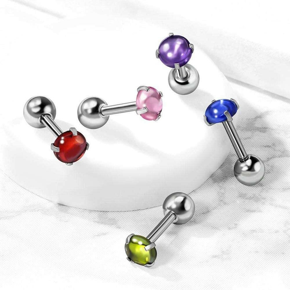 Surgical Steel Zircon Cabochon Stone Cartilage Tragus Barbell Studs - Impulse Piercings