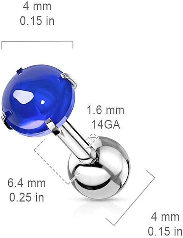 Surgical Steel Zircon Cabochon Stone Cartilage Tragus Barbell Studs - Impulse Piercings