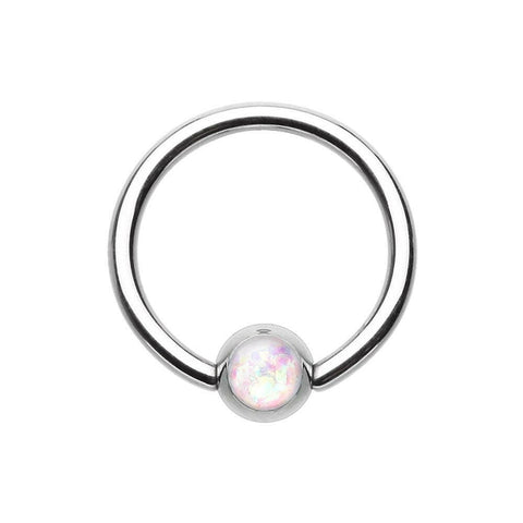 Synthetic Opal Ball Steel Captive Bead Ring.