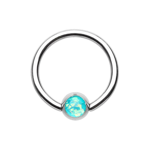 Synthetic Opal Ball Steel Captive Bead Ring.