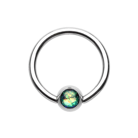 Synthetic Opal Ball Steel Captive Bead Ring.