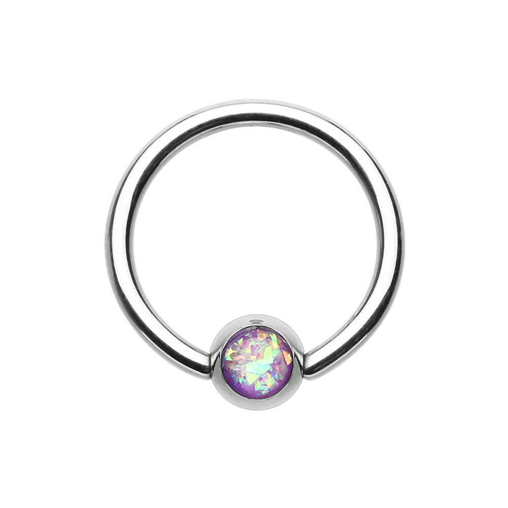 Synthetic Opal Ball Steel Captive Bead Ring.