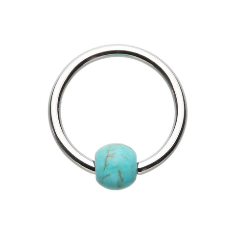 Synthetic Turquoise Bead Captive Ring.