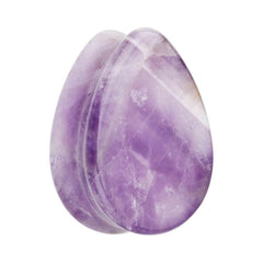 Teardop Amethyst Natural Stone Double Flared Ear Gauge Plug.