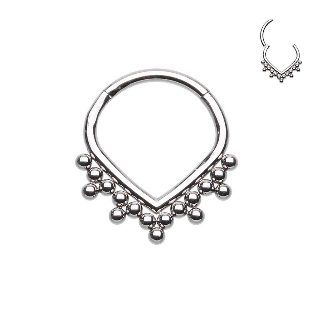 Teardrop Filigree Steel Seamless Hinged Clicker Ring.