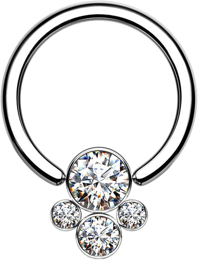 Titanium 4 Bezel CZ Cluster Captive Bead Rings - Impulse Piercings