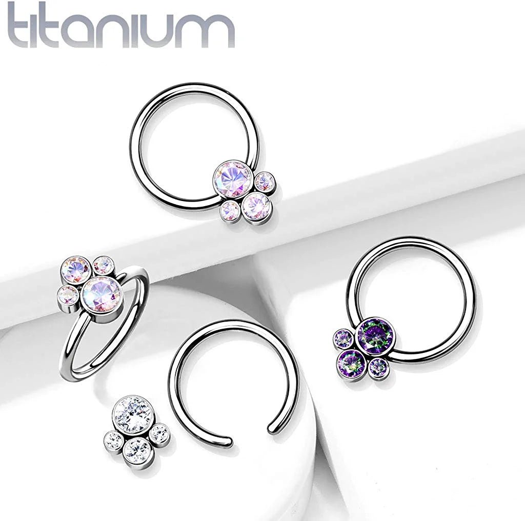 Titanium 4 Bezel CZ Cluster Captive Bead Rings - Impulse Piercings