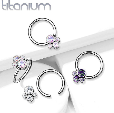 Titanium 4 Bezel CZ Cluster Captive Bead Rings - Impulse Piercings