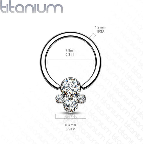 Titanium 4 Bezel CZ Cluster Captive Bead Rings - Impulse Piercings