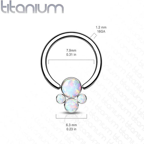 Titanium Bezel 4 Opal Cluster Captive Bead Rings - Impulse Piercings