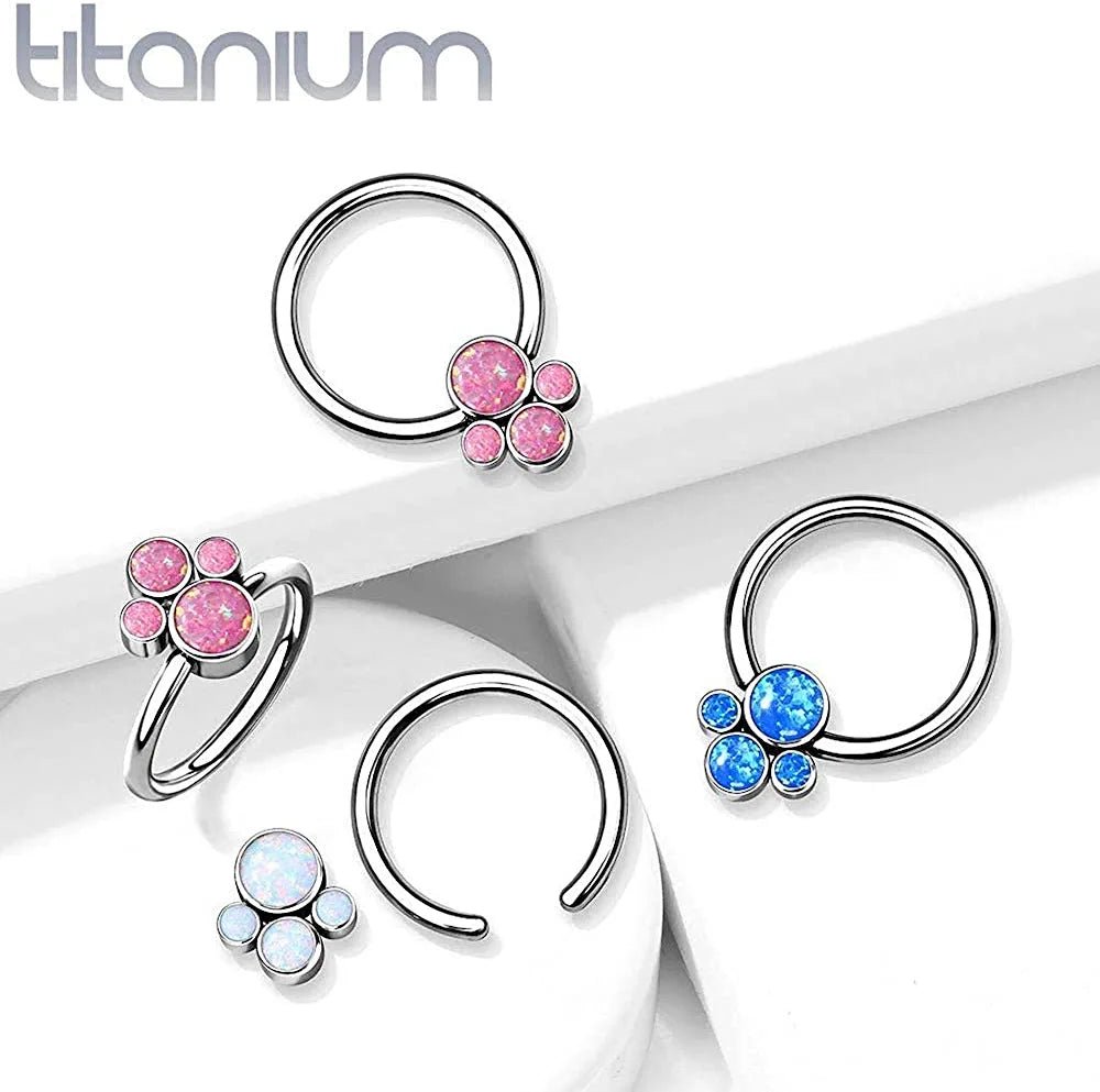 Titanium Bezel 4 Opal Cluster Captive Bead Rings - Impulse Piercings