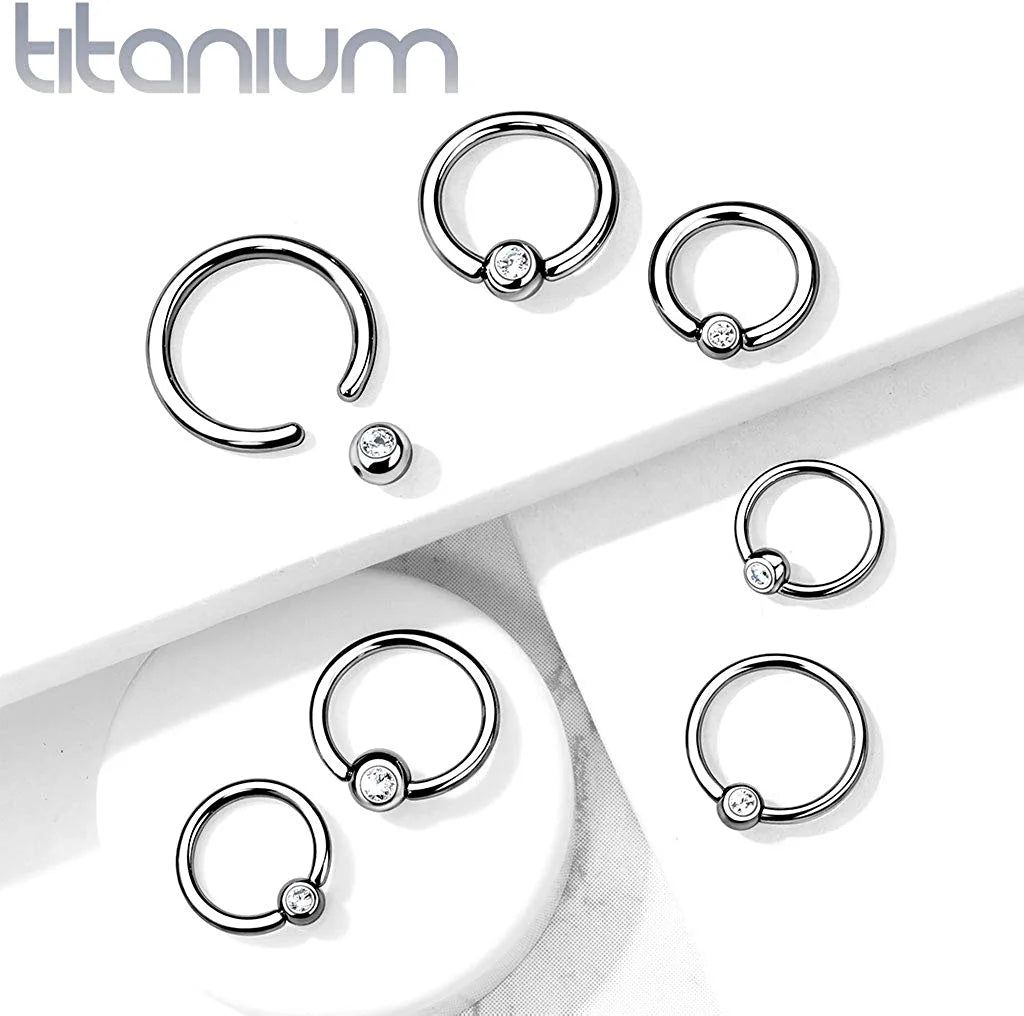 Titanium Bezel CZ Ball Captive Bead Rings - Impulse Piercings