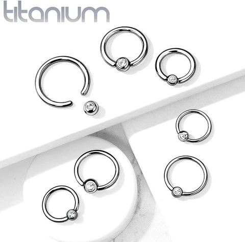 Titanium Bezel CZ Ball Captive Bead Rings - Impulse Piercings