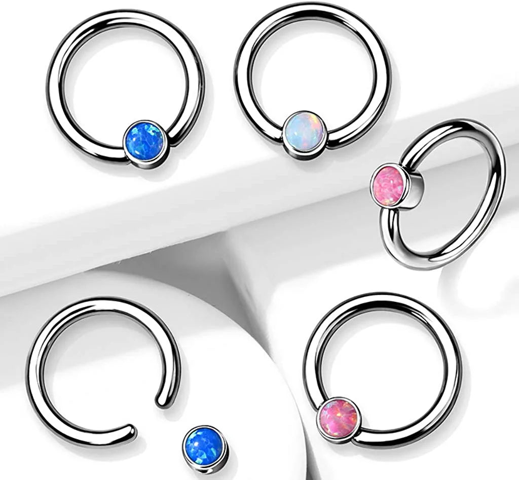 Titanium Bezel Opal Captive Bead Rings - Impulse Piercings