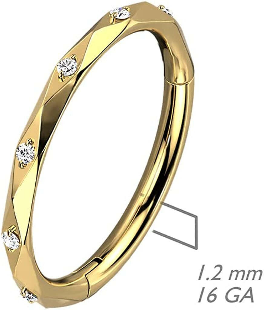 Titanium Hinged Segment Lined With CZ Accented Diamond Faceted Cuts Hoop Ring.