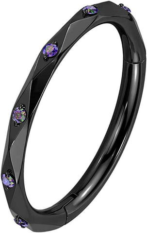 Titanium Hinged Segment Lined With CZ Accented Diamond Faceted Cuts Hoop Ring.