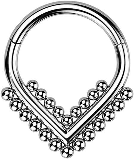 Titanium Hinged Segment With Double Beaded Ball Line Chevron Hoop Ring - Impulse Piercings